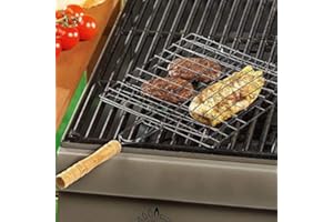 Homespired® BBQ Grilling Basket Portable Stainless Steel Barbecue Grill Basket Tool for Fish, Steak, Vegetables, Chicken, Burgers - 20 x 20 cm