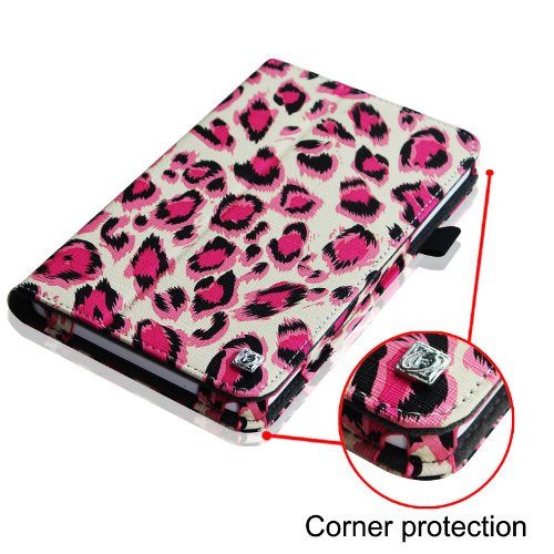 [Eckenschutz] Fintie Samsung Galaxy Tab 3 7.0 Lite T110 T111 T113 T116 Hülle Case – Slim Fit Folio Bookstyle Kunstleder Schutzhülle Cover Tasche mit Ständerfunktion für Tab 3 Lite 7.0 Zoll Tablet, Leopard Pink - 3