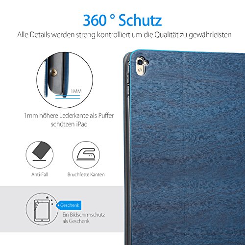 AUAUA iPad Pro 9.7 Hülle, iPad Pro 9.7 PU Leder Tasche Schutzhülle Schal + Clear Schutzfolie(Gift) für Apple iPad Pro 9.7 Zoll Apple Tablet - 7