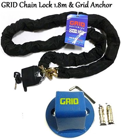 MOTORBIKE GRID SECURITY CHAIN & PAD LOCK 180 cm With Motorcycle Safety GRID Ground Anchor