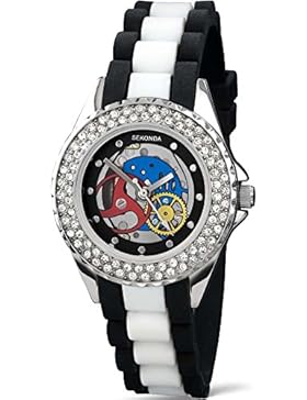 Sekonda 4696 Ladies Stone Set Sterling Silver Bracelet Black Dial Watch