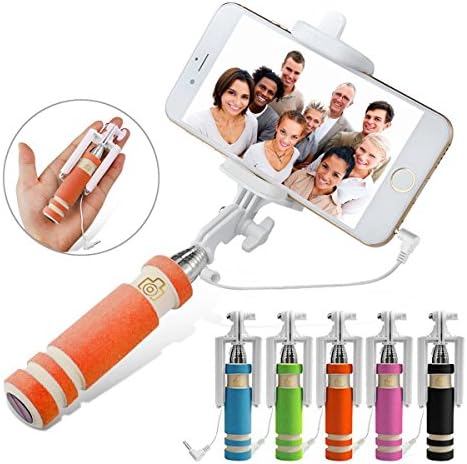 Buyersbargin® Portable Pocket Foldable Super Mini Wired Selfie Stick Handheld Extendable Monopod + Built in Bluetooth Shutter Non-slip Handle Compatible with iphone 4s, 5s, 6, 6 Plus , 6S, 6C, Samsung Galaxy S3, S4, S5, S6, S6 edge , Note 2, 3, 4, 5, Nexus 5, 6, HTC One, LG - UK SELLER (Orange)