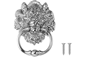 SAGASAVE Löwenkopf Klopfer mit Schrauben, Zinklegierung Löwenkopf-Ringe Löwen-Möbelklopfergriff Möbelklopfer für Schrank, Schublade, Tür, Barhocker (Silber)