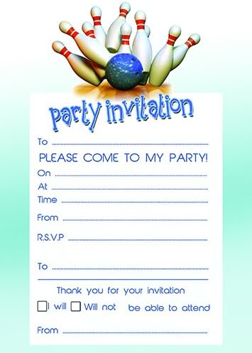 Bowling party invites pack of 20 with envelopes