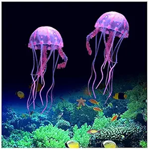 WishLotus Jellyfish Fish Tank Decorations,?Simulation?Jellyfish?Plant?Ornament,?Fish Tank?Jellyfish?Glow?Decorations,?Fish?Tank?Decorations?Suitable?for?Various?Fish?Tank/Aquarium (S, Pink)