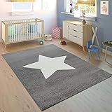 Robusta Paco Home Alfombra Habitación Infantil Niño Niña Moderna Gran Estrella En Gris Y Blanco, tamaño:80x150 cm