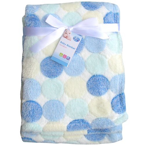 Super Soft & Fluffy Large Patterned Baby Blanket (Blue Polka Dot)