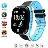 Begabtes Kind 2019 GPS-Telefon Uhr OHNE Abhörfunktion für Kinder Intelligent IP67 Wasserdicht SOS Notruf+Telefonfunktion, Live GPS+LBS Positionierung,Puzzle-Spiel, App + Support auf deutsch (Blue)
