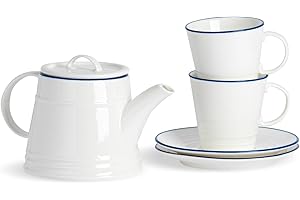 Nicola Spring Thé à la Blanc 5 pièces pour Deux Ensembles - Rustic Country Cottage Teapot Teacups Soucoupes - Blanc