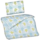 Aminata Kids Kinderbettwäsche Bettwäsche Kinder 100x135 cm Baumwolle Tiermotiv Kleinkind Tiere Zoo Babybettwäsche Elefanten mit Herz Babybett Wildetiere Zootiere hellblau Jungen Mädchen mit Reißverschluss