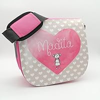 personalisierte Kindergartentasche / Kitatasche mit Namen in pink mit weißen Herzen