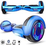 Magic Vida Skateboard Électrique 6.5 Pouces Bluetooth Puissance 700W avec Pneu à LED Gyropode Auto-Équilibrage de Bonne qualité pour Enfants et Adultes（Bleu Chromé