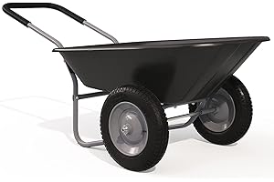 GYMAX Brouette de Jardin 2 Roues avec Cuve de 140 L, Contenant en PP, Cadre en Fer Charge 100kg, Pneumatiques pour Tout Terrain, Convient pour Patio et Entrepôt (Noir)