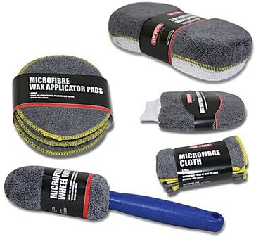 RUEG 9pcs/Set Microfibre Cleaning Kit: 3*Cloths,3*Wax Applicator Pads,2 In 1 Wash Sponge,Wash Mitt,Wheel Brush
