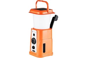 iRonsnow Lanterne Solaire à Manivelle 10000mAh, Radio à Manivelle d'urgence, Radio Portable AM/FM/WB, Radio Solaire avec Batterie Externe, Lanterne électronique Extérieure, Alarme SOS (Orange)