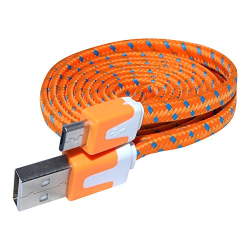 OmniWire® Flaches USB Kabel 1 Meter in Orange mit Micro B-Stecker mit Stoff / Nylon ummantelt