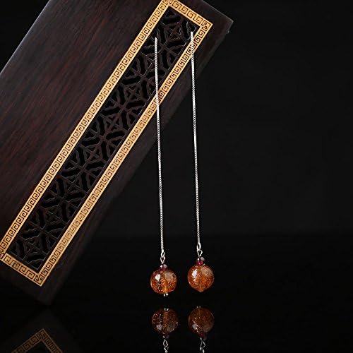 BAGEHAN Antique 925 Sterling Silver Earrings Ear Length Glass Earrings Retro Earrings Wild Ladies,Coffee color