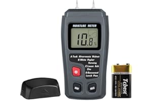 DINJUNXI Humidimètre Numérique de Bois Détecteur d'humidité Portable à 2 Broches | 1 pile 9V | Précision: +/- 1% | 4 Modes de Mesure | Arrêt Automatique | Testeur d'humidité avec écran LCD