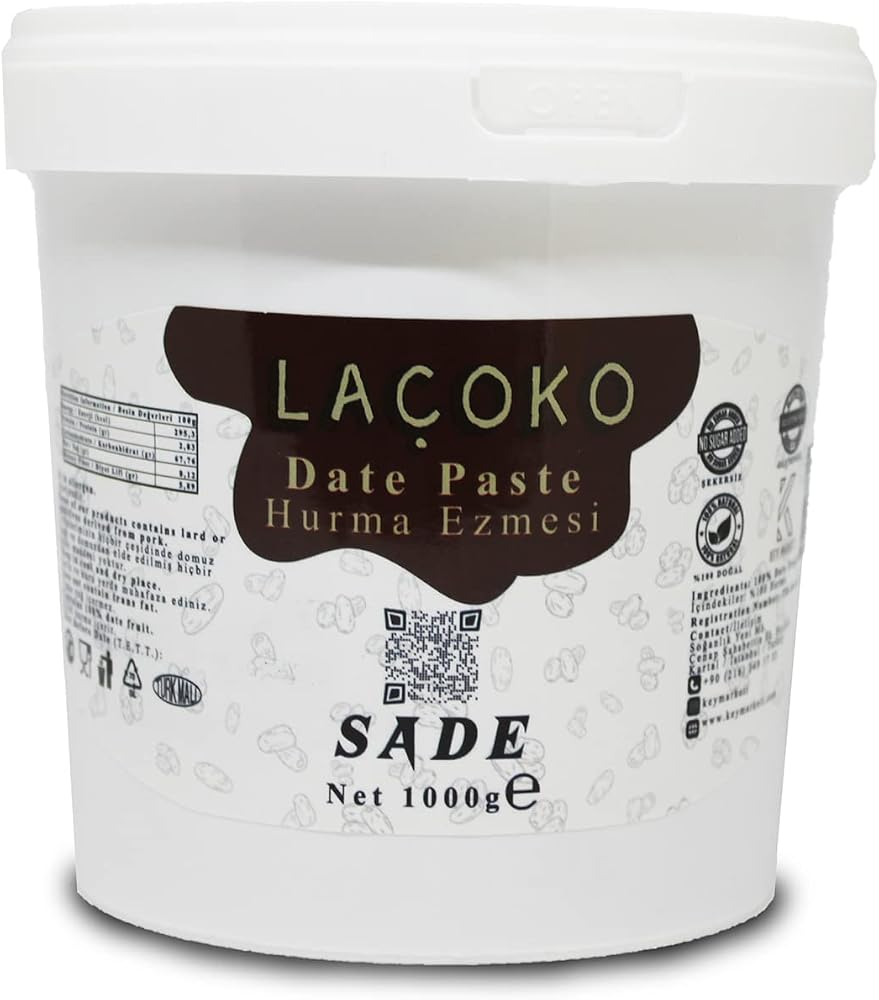 LAÇOKO Hurma Ezmesi 1kg | Şekersiz & Katkısız | İlave Şeker İçermez | Glutensiz Vegan | Sporcu, Diyet ve Sağlıklı Beslenme İçin Doğal Hurma Püresi