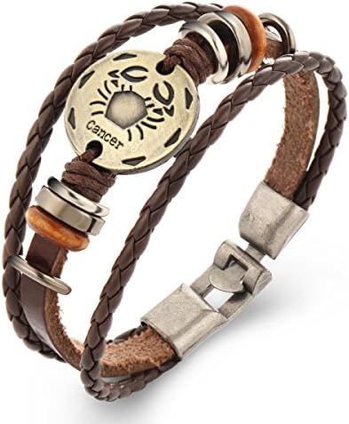 WenL Men Alloy Leather Bracelet Constellation Braided Rope Bracelet Bangle,Cancer