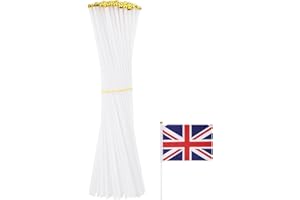 Didiseaon 100pcs Flags Sticks: Small Hand Held Pole with Top 38cm Plastic flagpole for DIY Mini Pride Handheld Flags Festival Decor for Table Advertising Party Decorations (White)
