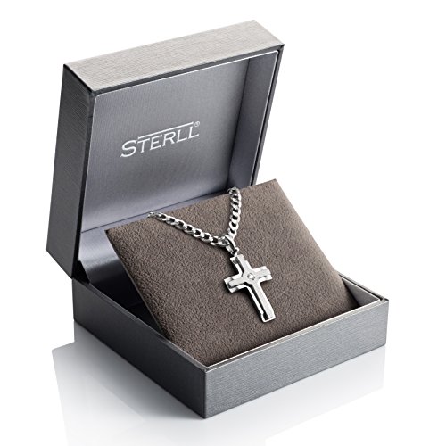STERLL Herren Hals-Kette Sterlingsilber 925 Kreuz-Anhänger aus Sterlingsilber 925 mit Swarovski Elements Geschenkverpackung, Geburtstag Geschenk für Männer