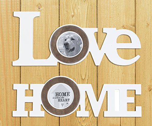 holzfuerkinder Juego de 2 Marcos de Fotos, Marco de Fotos Home y Love, hogar, Amor, 40 x 17 cm