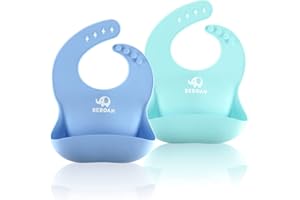 BEBOAN Silikon Baby Lätzchen, 2 Stück wasserdichtes Lätzchen(4-60 Monate), Lätzchen für Babys & Kleinkinder | Schnelltrocknend, lebensmittelechtes Material, Unisex (Blau und Hellgrün)