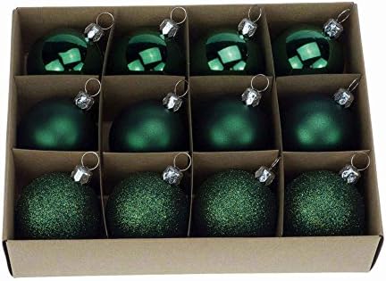 DZD - Deep Bottle Green Matt, Glitter &amp; Shiny Shatterproof Bauble Set , 48mm diameter - box of 12