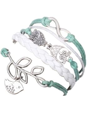 Handmade Vintage-Infinity-Silber 8 Blatt Eule Vogel-Leder-Armband-Armband mit Geschenk-Box von Boolavard ® TM