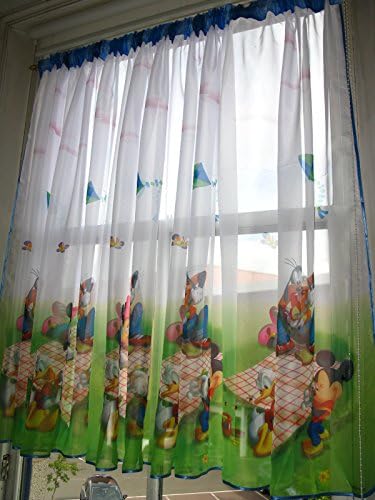 Disney Mickey Mouse voile net curtains blue trimming width 400cm/157" x drop 140cm/55"