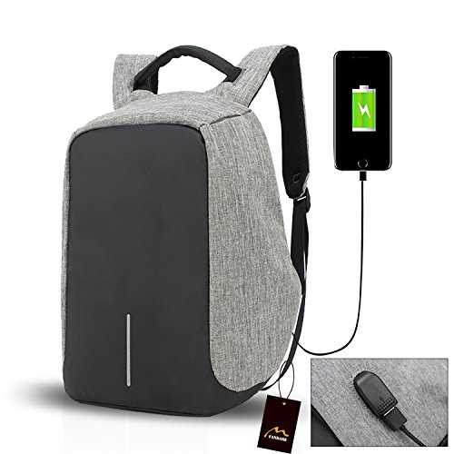 FANDARE 2018 Anti Diebstahl Rucksack 14 Zoll Laptoprucks  cke Fahrradrucks  cke Schulrucksack Daypack Arbeit Reisen Studenten USB Port Polyester Grau