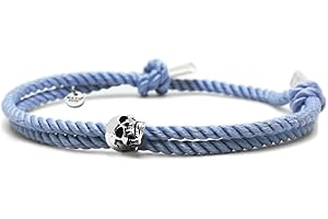 Nato Cuff - Bracciale Teschio Skull in Argento 925 - Cordone Seta da Milano, Gioiello uomo o donna Made in France