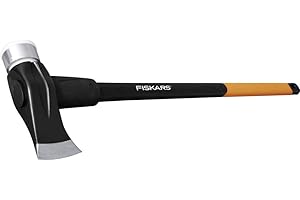FISKARS Mazza scure 3 kg con paraurti e superficie di battuta anti-scheggia, 2 in 1: ascia e mazza, Lama in acciaio temprato/Manico resistente in fibra di vetro, Nero/Arancione, SAFE-T, X39, 1001703