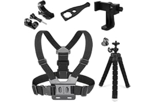 YHTSPORT Arnés de Pecho Soporte de Pecho, Soporte Movil Pecho Ajustable, Soporte de Pecho de Teléfono Móvil para Cámara de Acción de Gopro y Teléfonos + Trípode Portátil (7in1-02)