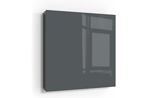 ‎DEQORI DEQORI Schlüsselkasten schwarz | 30x30 cm | Unifarben - Dunkelgrau | Glas & Metall Schlüssel-Box | Schlüsselschrank mit 50 Haken + 2 Magnete | Moderne Box magnetisch & beschreibbar