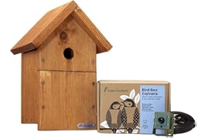 Green Feathers Wired Outdoor Birdbox and Wildlife Camera, 700TVL Night Vision Camera for Birdbox & Wildlife- Camera, UK Power Supply, 20m Cable & Birdbox