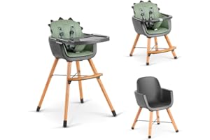 Beeloom - Chaise haute convertible DINO THRONE pour bébés et enfants en bas âge, verte avec hauteur réglable et plateau amovible, sûre et robuste à partir de 6 mois