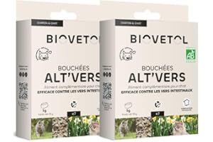 Biovetol - Bouchées Alt'vers - Efficace Contre Les vers Ronds et Les vers Plats - Certifié Agriculture Biologique (Chat, Lot de 2)
