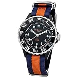 Regent Kinder Jugend-Armbanduhr Elegant Analog Textil Stoff-Armband blau orange Quarz-Uhr Ziffernblatt schwarz URF1125