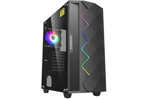GameMax Black Diamond ARGB Mid-Tower PC Gaming Case, ATX, 3 Pin AURA Male & Female Connectors, Built In ARGB LED Strip, 1 x 120mm ARGB Fan Included, Water-Cooling Ready | Black