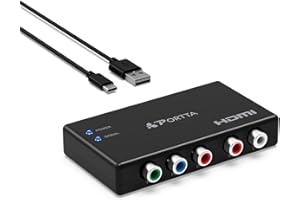 PORTTA Component to HDMI Converter, 5 RCA YPbPr + R/L to HD Video Converter, RGB to HDMI Adapter, Compatible with Wii, PS2, PS3, DVD, Xbox 360, HDTV, Monitor, Projector