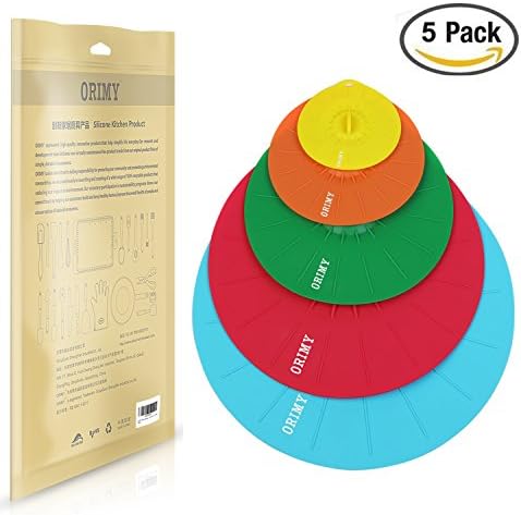ORIMY Silicone Lids Food Covers Set of 5 PCS Various Sizes Microwave Dish Covers - Reusable Fresh Food Wrap Bowl Pot Cover Cup Lid Fresh-Care and Seal
