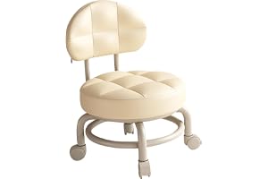 YUEPAO Low Rolling Seat Pedicure Stool, Multipurpose Sofa Foot Rest with Backrest, Roller Seat Short Stool for Salon Home Office, Library Barber Shop, beige