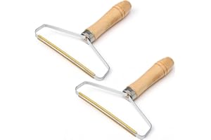 Dazisen, 2 pezzi raschietti portatili per rimuovere pelucchi, lame in rame su entrambi i lati, raschietto per tappeti, per animali domestici, cani e gatti, per tappeti con manico in legno, strumento