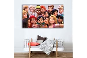 Desconocido Tableau sur toile pour enfants Princesses Disney Selfie - Différentes dimensions - Toile cadre en bois de 3 cm - Impression haute résolution (80, 44)