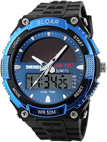 Toopot Men’s Sports Watch Military Classic Stopwatch Large Dial Electronic LED Backlight Wristwatch 50M Waterproof Digital Watch with Large Number Wrist Watch (BLUE)