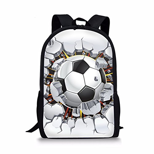 Coloranimal Stylish 3D Fooball Printing Backpack for Boys Children White Bookbags