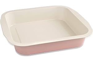 ‎DR. OETKER Dr. Oetker Brownie-Backform, Schokoladenkuchenform aus der Serie Modern Baking - Retro Design mit zweifarbiger, keramisch verstärkter -Antihaftbeschichtung (Farbe: Rosa/Creme), Menge: 1 Stück