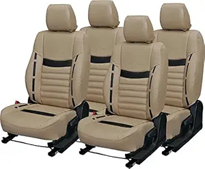 Khushal Faux Leather Designer Front and Back Car Seat Cover Set for Renault Kwid dizen no 25 (Brown, Beige)